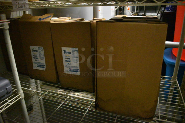 White Finish 5 Tier Wire Shelving Unit w/ Contents Including Metal Pans, Sealing Napkin Strips, Frying Oil and Canon Printer. BUYER MUST REMOVE. BUYER MUST DISMANTLE. PCI CANNOT DISMANTLE FOR SHIPPING. PLEASE CONSIDER FREIGHT CHARGES. 48x18x74. (kitchen) - Image 6 of 7