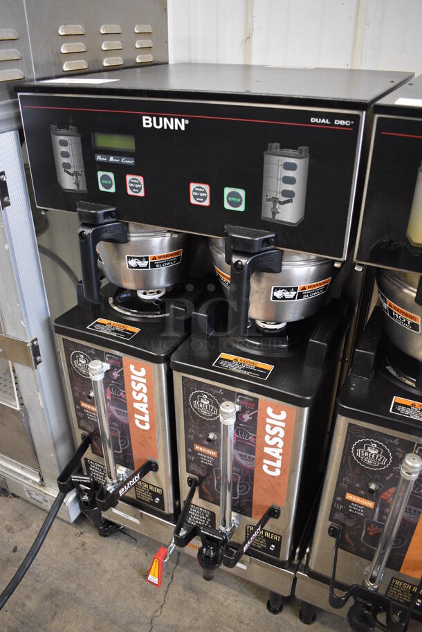 2017 Bunn Model DUAL SH DBC Stainless Steel Commercial Countertop Dual Coffee Machine w/ Hot Water Dispenser, 2 Stainless Steel Brew Baskets and 2 Bunn Model SH SERVER Satellite Servers. 120/208-240 Volts, 1 Phase. 18x24x36. Tested and Working! - Image 2 of 6