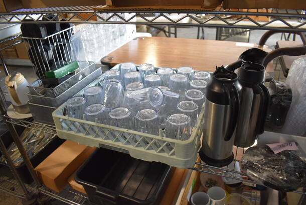 ALL ONE MONEY! Lot of Chrome Finish 5 Tier Shelving Unit on Commercial Casters w/ Contents Including Poly Beverage Tumblers, Coffee Urns, Mesh Baskets, Bus Bins, Utensils and Ceramic Mugs. BUYER MUST DISMANTLE. PCI CANNOT DISMANTLE FOR SHIPPING. PLEASE CONSIDER FREIGHT CHARGES. 48x18x75 - Image 3 of 12