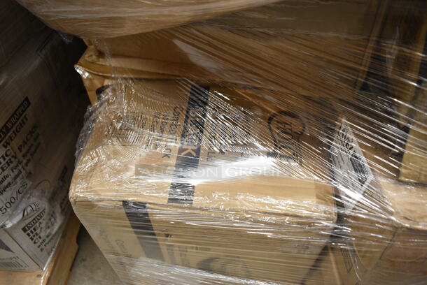 PALLET LOT of 30 BRAND NEW Boxes Including 5014046XXH Lavex Pro 45 Gallon 3 Mil 40" x 46" Low Density Heavy-Duty Industrial Contractor Black Trash Bag / Can Liner - 50/Case, 127PL400 Choice PET Plastic Lid for 3.25 to 5.5 oz. Souffle Cup / Portion Cup - 2500/Case, 966TALLFLDB Choice White Tall-Fold 6" x 13" Dispenser Napkin - 8000/Case, 130TRAY12 Visions Black PET Plastic 12" Thermoform Catering / Deli Tray - 25/Case, 10020-PRM HDPE Shopping Bags, 50016W Choice 16oz White Poly Paper Hot Cup, Corrugated White Circles 12". 30 Times Your Bid! - Image 10 of 11
