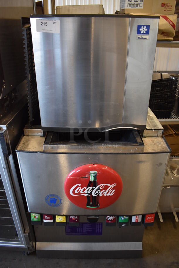 Manitowoc SY0424A Stainless Steel Commercial Ice Head on Servend MD-250 Stainless Steel Commercial 8 Flavor Carbonated Beverage Machine. 115 Volts, 1 Phase. 30.5x31x61