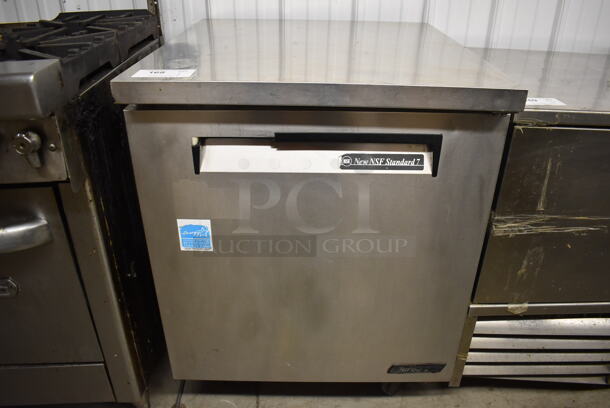 Turbo Air TUR-28SD Stainless Steel Commercial Single Door Undercounter Cooler on Commercial Casters. 115 Volts, 1 Phase. 27.5x30x37. Tested and Powers On But Does Not Get Cold - Image 1 of 5