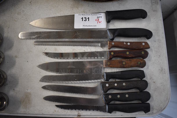 9 Various Stainless Steel Knives. Includes 15.5