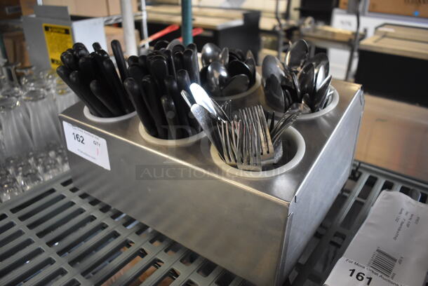 Stainless Steel Countertop Silverware Holder w/ Steak Knives, Spoons and Forks. 15x12x8 - Image 2 of 4
