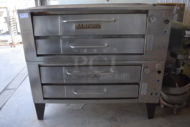 2 Bari Model M-6-48M Stainless Steel Commercial Natural Gas Powered Single Deck Pizza Oven w/ Cooking Stones on Metal Legs. 99,000 BTU. 72.5x43.5x65.5. 2 Times Your Bid!