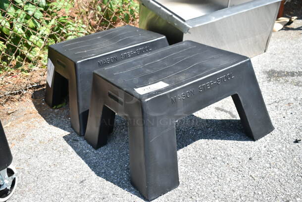 2 BRAND NEW SCRATCH AND DENT! Regency 600D182212SS 18" x 22" x 12" Black Plastic Step Stool / Aisle Display - 750 lb. Capacity. 2 Times Your Bid!  - Image 4 of 5