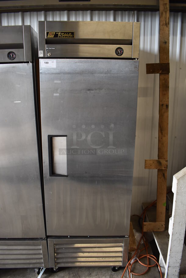 2013 True T-23F ENERGY STAR Stainless Steel Commercial Single Door Reach In Freezer w/ Poly Coated Racks on Commercial Casters. 115 Volts, 1 Phase. Tested and Working!
