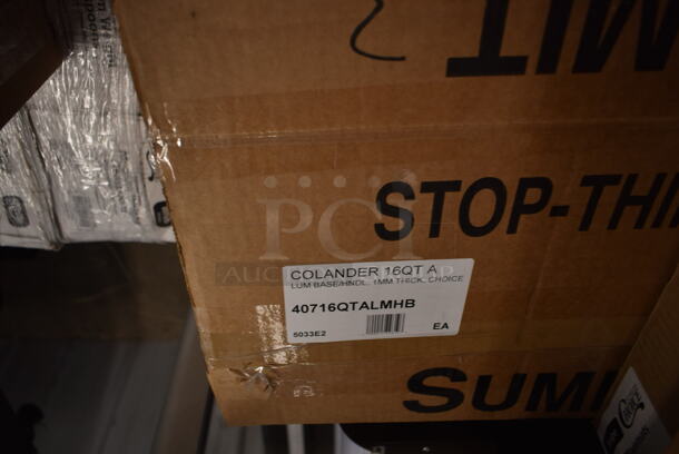PALLET LOT of 33 BRAND NEW Boxes Including 2 Box 245CB12PLN Choice Kraft Plain Pizza Box, 2 Box 612509LCO Choice 9" Round Standard Weight Foil Take-Out Pan with Board Lid - 200/Case, 2 Box Choice 16 oz Deli Container and Lid, 4112-CL Fineline Quenchers 4112-CL Blaster Bomb Shot Cups / Power Bombs - 500/Case, 50020W Choice 20 oz. White Poly Paper Hot Cup - 600/Case, 3 Box 128HD8COMBO ChoiceHD 8 oz. Microwavable Translucent Plastic Deli Container and Lid Combo Pack - 240/Case, 6 Box 130WSPOON Choice Medium Weight White Plastic Teaspoon - 1000/Case, Dart 50HT1 5" x 5" x 3" White Foam Hinged Lid Container - 500/Case, 124A4012 American Metalcraft A4012 12" x 1" Standard Weight Aluminum Straight Sided Pizza Pan, 40716QTALMHB Choice 16 Qt. Aluminum Colander with Base and Handles, 500PMBG Choice 10" x 14" Ecru Colored Paper Placemat with Scalloped Edge - 1000/Case. 33 Times Your Bid! - Image 12 of 12