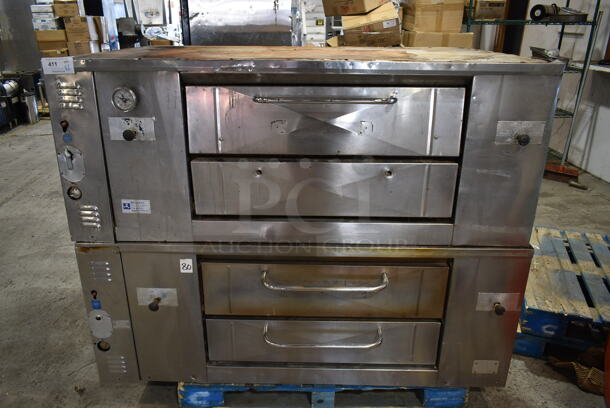 2 Baker's Pride Model DS805 Stainless Steel Commercial Natural Gas Powered Single Deck Pizza Ovens. 70,000 BTU. 65x43x66. 2 Times Your Bid!