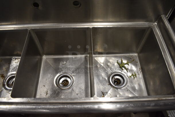 Stainless Steel 3 Bay Sink w/ Left Side Drainboard. 57x22x44.5. Bays 14x16x11. Drainboard 10x18x2 - Image 4 of 5