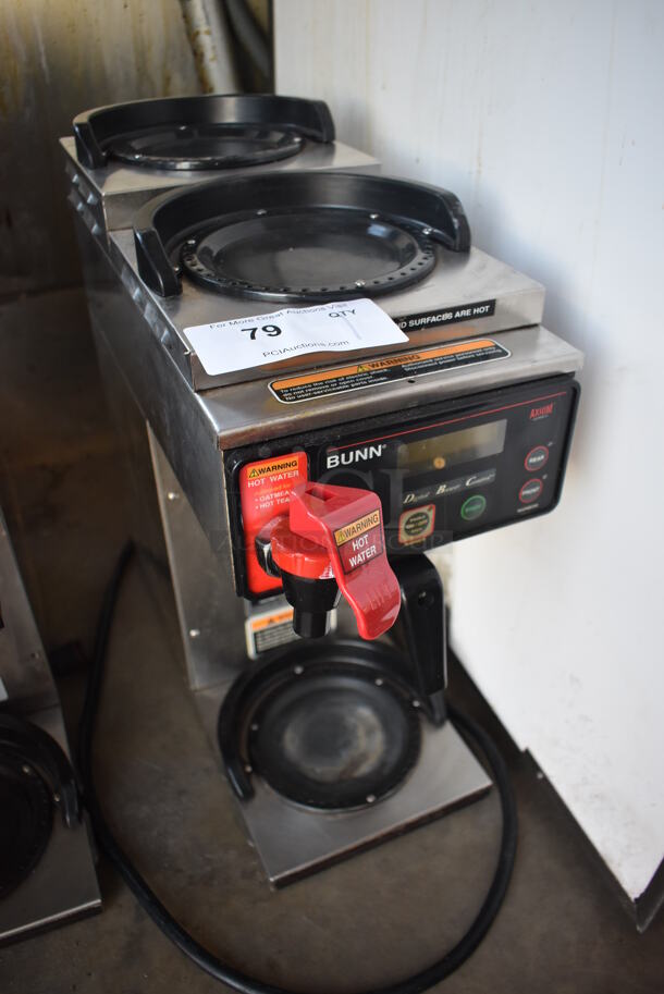 2010 Bunn AXIOM-DV-3 Stainless Steel Commercial Countertop 3 Burner Coffee Machine w/ Hot Water Dispenser and Metal Brew Basket. 120/208-240 Volts, 1 Phase. 8.5x21x21 - Image 3 of 4