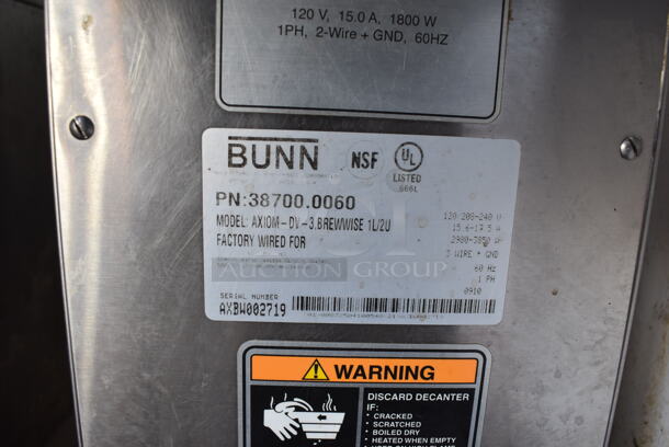 2010 Bunn AXIOM-DV-3 Stainless Steel Commercial Countertop 3 Burner Coffee Machine w/ Hot Water Dispenser and Metal Brew Basket. 120/208-240 Volts, 1 Phase. 8.5x21x21 - Image 4 of 4
