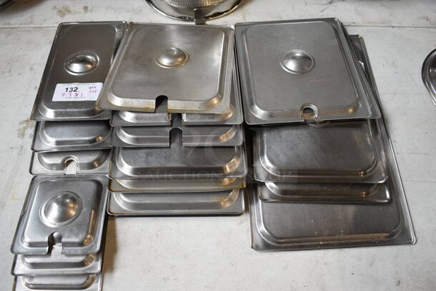 ALL ONE MONEY! Lot of Various Stainless Steel Drop In Bin Lids. 3 1/6 Size, 3 1/3 Size, 11 1/2 Size and 1 Full Size