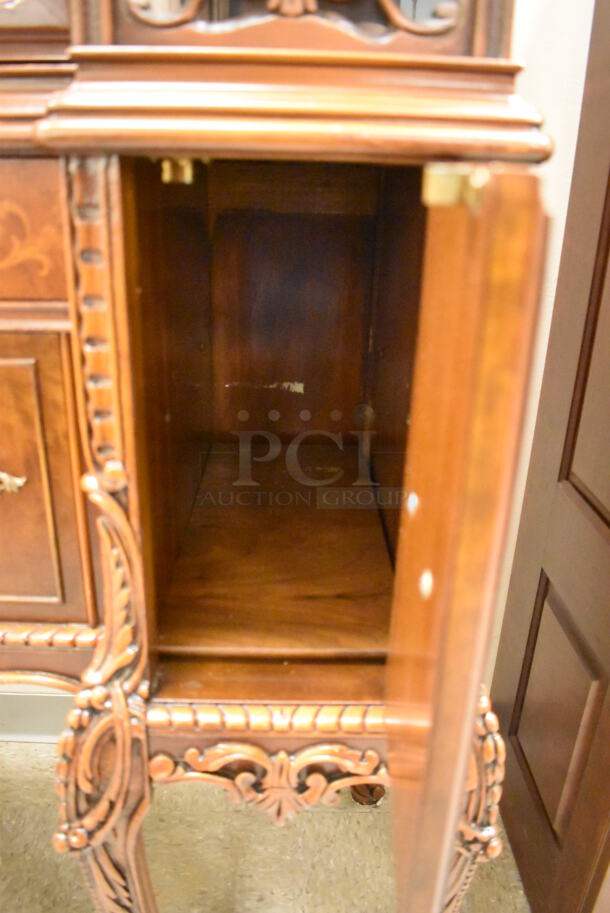 Ornate Hard Wood Victorian Style China Cabinet w/ 5 Drawers and 4 Cabinets. - Image 5 of 12