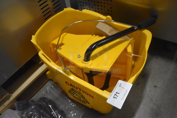 BRAND NEW! Yellow Poly Mop Bucket w/ Wringing Attachment and Casters. 15x19x26 - Image 2 of 3