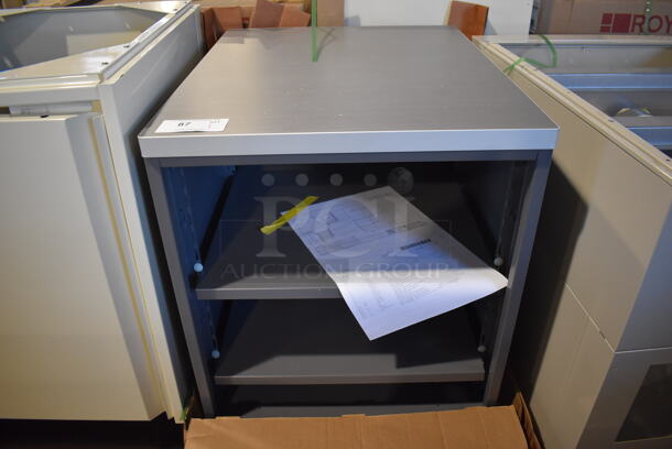 BRAND NEW! Royston Metal Gray Cabinet w/ Wood Pattern Countertop. 24x30x28 - Image 1 of 6