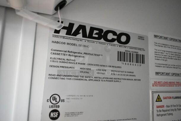 2019 Habco SE18HC Metal Commercial Single Door Reach In Cooler Merchandiser. 115 Volts, 1 Phase. Tested and Working! - Image 3 of 3