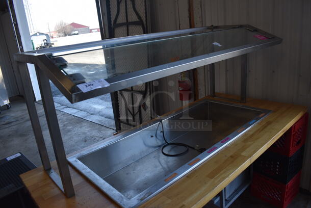 Stainless Steel Commercial Refrigerated Buffet Station Drop In Unit in Wooden Butcher Block Countertop w/ Sneeze Guard and Tabletop Frame. 115 Volts, 1 Phase. 77x36x48. Tested and Working! - Image 3 of 5