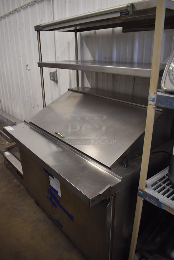 Jimex JMP-4818 Stainless Steel Commercial Sandwich Salad Prep Table Bain Marie Mega Top w/ 2 Over Shelves on Commercial Casters. 115 Volts, 1 Phase. 48x33.5x68. Cannot Test - Unit Trips Breaker