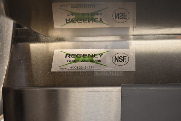 BRAND NEW SCRATCH AND DENT! Regency 600S22424224 98" 16 Gauge Stainless Steel Two Compartment Commercial Sink with Galvanized Steel Legs and 2 Drainboards - 24" x 24" x 14" Bowls. No Legs. - Image 6 of 6