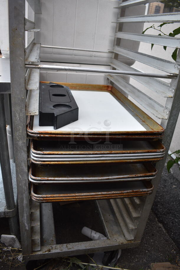 Metal Commercial Pan Transport Rack on Commercial Casters w/ 11 Metal Baking Pans.  - Image 2 of 4