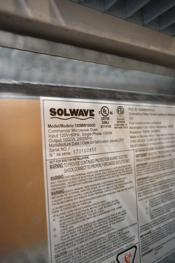 2017 Solwave 180MW1000D Stainless Steel Commercial Countertop Microwave Oven. 120 Volts, 1 Phase.  - Image 5 of 5