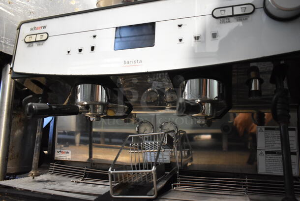 2018 Schaerer Barista Stainless Steel Commercial Countertop 2 Group Espresso Machine w/ 2 Portafilters, 2 Steam Wands and 2 Hoppers. 208/240 Volts, 1 Phase.
 - Image 6 of 6