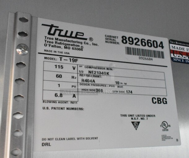 2016 True T-19F Stainless Steel Commercial Single Door Reach In Freezer w/ Poly Coated Racks and Commercial Casters. 115 Volts, 1 Phase. Cannot Test - Unit Trips Breaker - Image 5 of 5