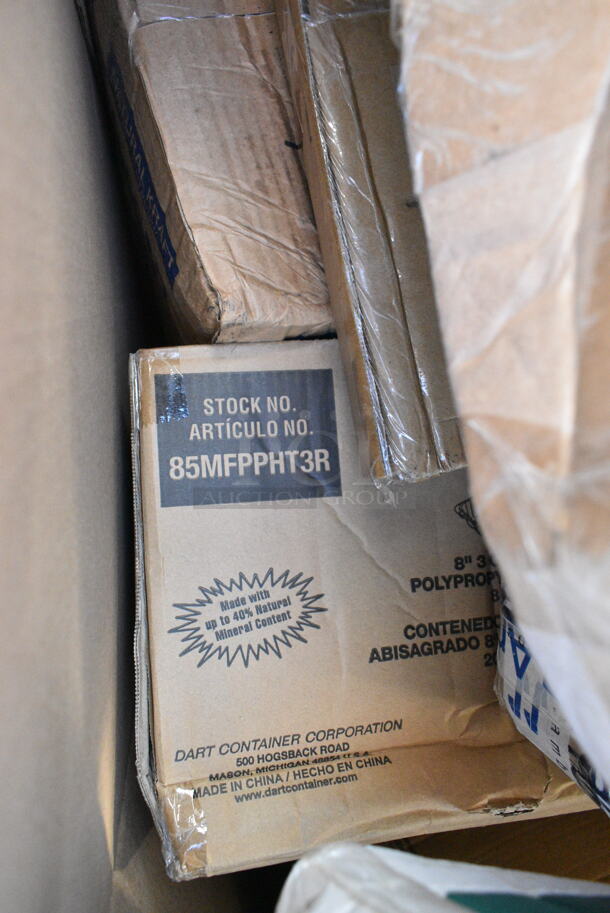 18 BRAND NEW Boxes Including 760VP130 Carnival King 130 oz. Popcorn Bucket - 150/Case, Dart 85MFPPHT3 ProPlanet 8 5/16" x 8" x 3" White Mineral-Filled 3 Compartment Hinged Lid Takeout Container. 18 Times Your Bid!  - Image 11 of 12