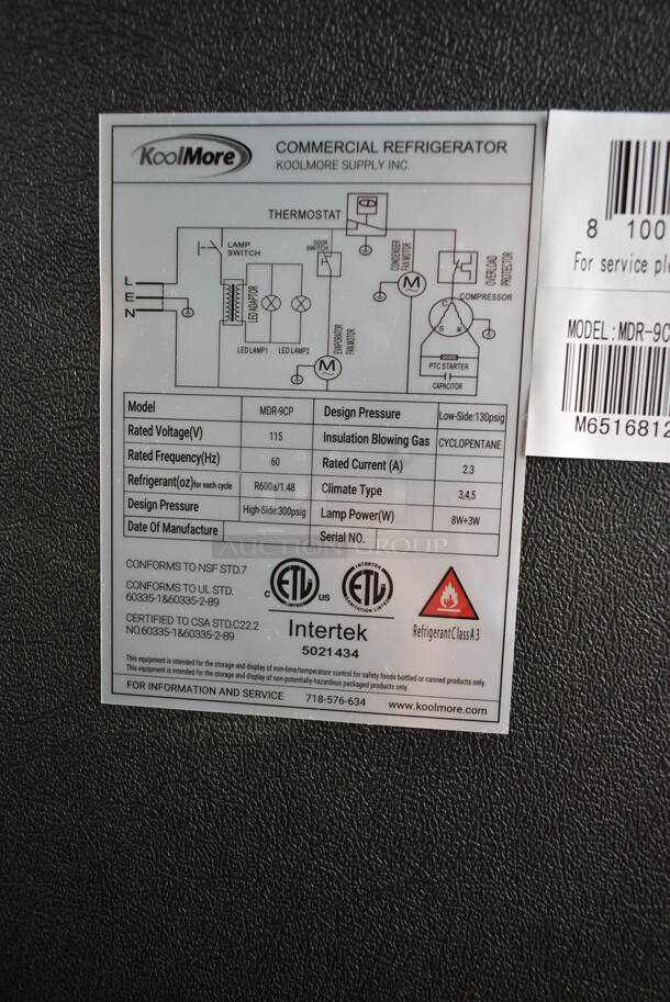 BRAND NEW SCRATCH AND DENT! KoolMore MDR-9CP Stainless Steel Commercial Single Door Reach In Cooler Merchandiser. 115 Volts, 1 Phase. Tested and Working! - Image 4 of 4