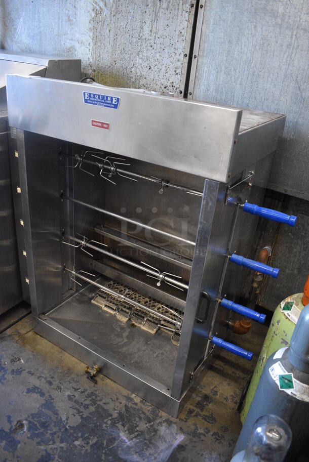 Esquire CM-4G Stainless Steel Commercial Natural Gas Powered 3 Spit Rotisserie Oven. 30,000 BTU. 42x21x42