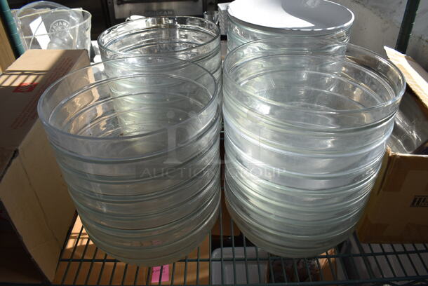 ALL ONE MONEY! Lot of Green Finish 5 Tier Shelving Unit on Commercial Casters w/ Contents Including Glass Bottles, Glass Bowls, Metal Baskets, Ceramic Bowl, Fabric, Decaf Coffee Blend. BUYER MUST DISMANTLE. PCI CANNOT DISMANTLE FOR SHIPPING. PLEASE CONSIDER FREIGHT CHARGES. 36x18x92 - Image 7 of 12