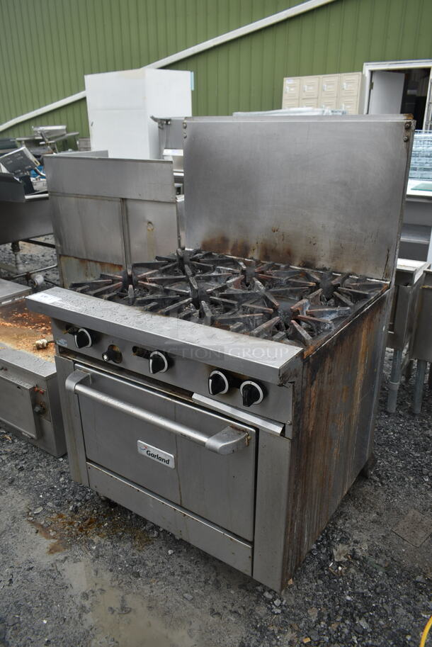 Garland G36-6R Stainless Steel Commercial Natural Gas Powered 6 Burner Range w/ Oven and Back Splash. - Image 2 of 7