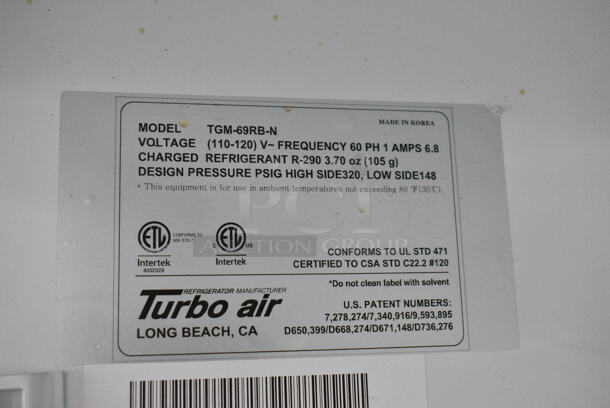 Turbo Air TGM-69RB-N Metal Commercial 3 Door Reach In Cooler Merchandiser. 110-120 Volts, 1 Phase. Tested and Working! - Image 4 of 5