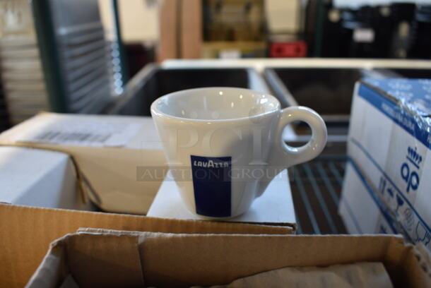3 Various Boxes of White Ceramic Dishes; 6 White Ceramic Mugs, 12 Lavazza White Ceramic Mugs and 12 White Ceramic Saucers. Includes 5x5x1. 3 Times Your Bid! - Image 3 of 6