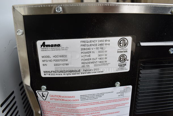 BRAND NEW! Amana Model HDC18SD2 Stainless Steel Commercial Countertop Microwave Oven. 208/240 Volts, 1 Phase. 17x20x14 - Image 5 of 5