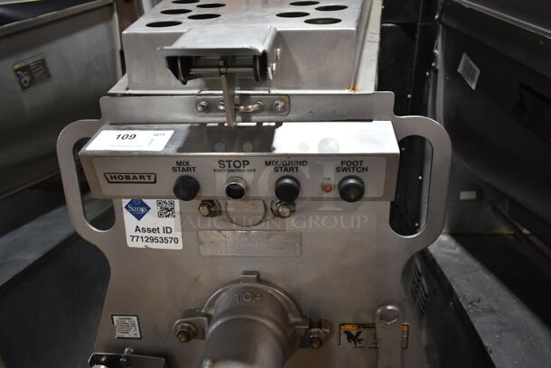 Hobart MG2032 Metal Commercial Floor Style Electric Powered Meat Mixer Grinder w/ Foot Pedal on Commercial Casters. 208 Volts, 3 Phase. Tested and Working! - Image 3 of 7