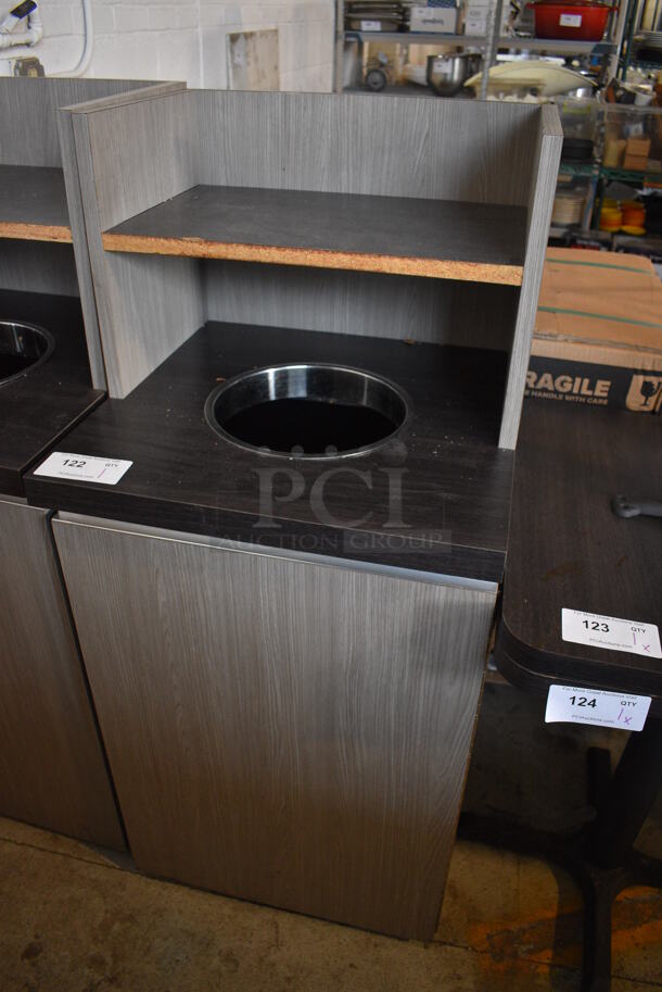 Gray and Black Wooden Trash Can Shell w/ Trash Deposit Hole, Tray Return, Door and Trash Can. 21x21x48.5 - Image 3 of 5