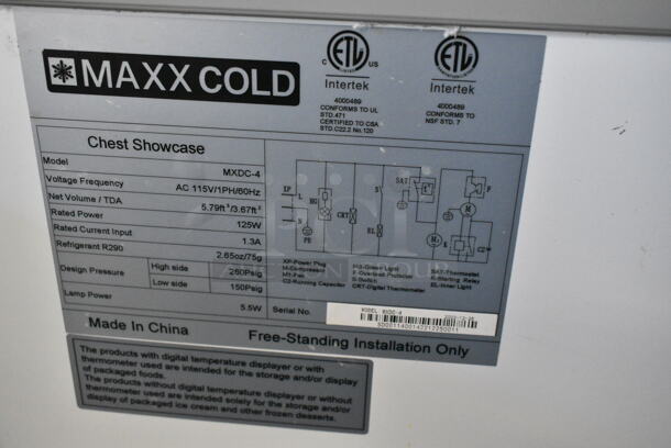 Maxx Cold MXDC-4 Metal Commercial Chest Freezer Merchandiser on Commercial Casters. 115 Volts, 1 Phase. Tested and Working! - Image 7 of 7