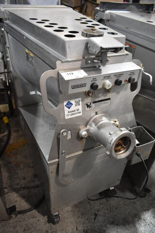 Hobart MG2032 Metal Commercial Floor Style Electric Powered Meat Mixer Grinder w/ Foot Pedal on Commercial Casters. 208 Volts, 3 Phase. Tested and Working!