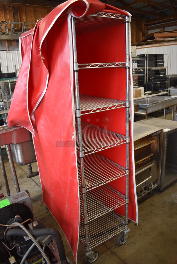 Chrome Finish 7 Tier Shelving Unit w/ Red Cover on Commercial Casters. BUYER MUST DISMANTLE. PCI CANNOT DISMANTLE FOR SHIPPING. PLEASE CONSIDER FREIGHT CHARGES. 18x36x76 - Image 2 of 4