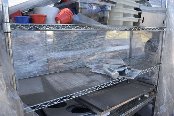 Metro Chrome Finish 5 Tier Wire Shelving Unit w/ Contents Including Poly Drop Bins and Adapters. BUYER MUST DISMANTLE. PCI CANNOT DISMANTLE FOR SHIPPING. PLEASE CONSIDER FREIGHT CHARGES. 60x18x74 - Image 3 of 5