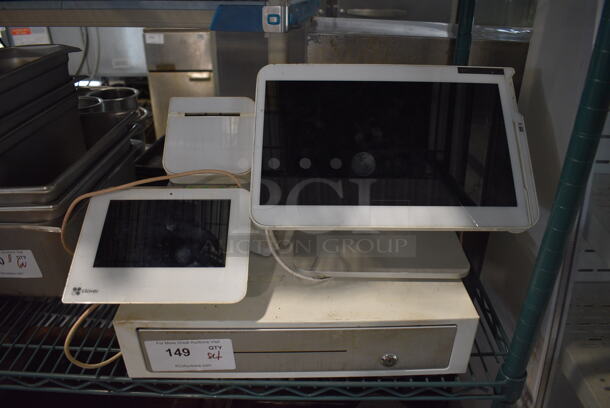 ALL ONE MONEY! Lot of Clover 13.5" POS Monitor, Clover Model C500 Screen, Clover Model P500 Receipt Printer and Metal Cash Drawer - Image 1 of 7