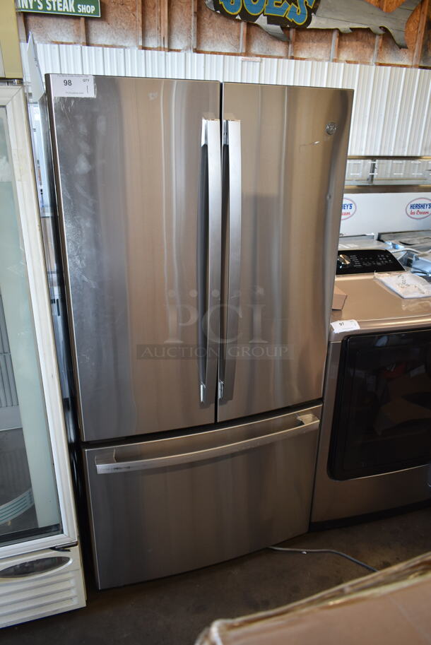 General Electric GE Stainless Steel French Style Cooler Freezer. Tested and Powers On But Does Not Get Cold - Image 1 of 9