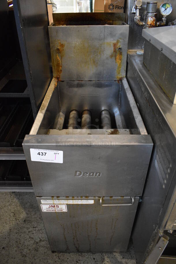 2012 Dean Model SR142GP Stainless Steel Commercial Floor Style Propane Gas Powered Deep Fat Fryer. 105,000 BTU. 15.5x29x39