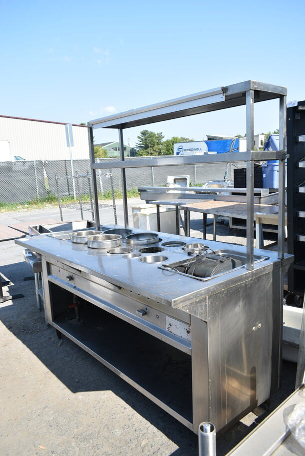 Stainless Steel Commercial Natural Gas Powered Steam Table w/ 2 Tier Over Shelf and Under Shelf.  - Image 1 of 10