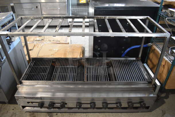 American Range Stainless Steel Commercial Gas Powered Charbroiler Grill w/ Over Shelf. 60x28x40