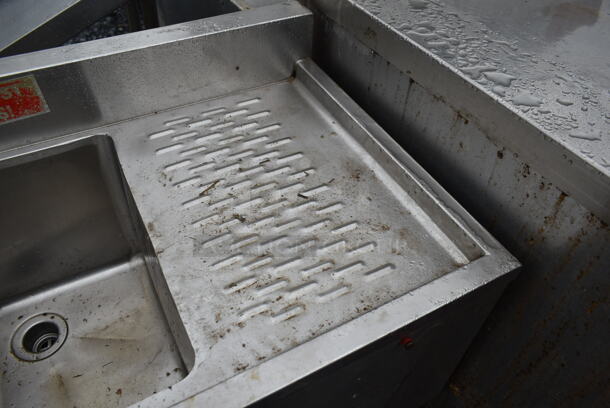 Stainless Steel Commercial 3 Bay Bar Sink w/ Right Side Drain Board. Bays 10x14. Drain Boards 11x15 - Image 3 of 6
