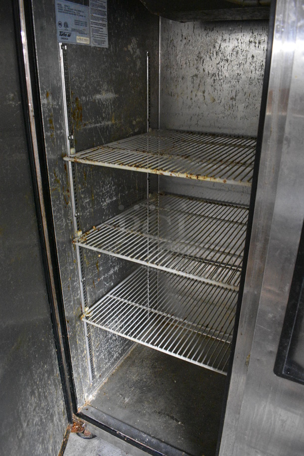Turbo Air Model M3R47-2 Stainless Steel Commercial 2 Door Reach In Cooler w/ Poly Coated Racks on Commercial Casters. 115 Volts, 1 Phase. 52x32x82. Tested and Working! - Image 5 of 7