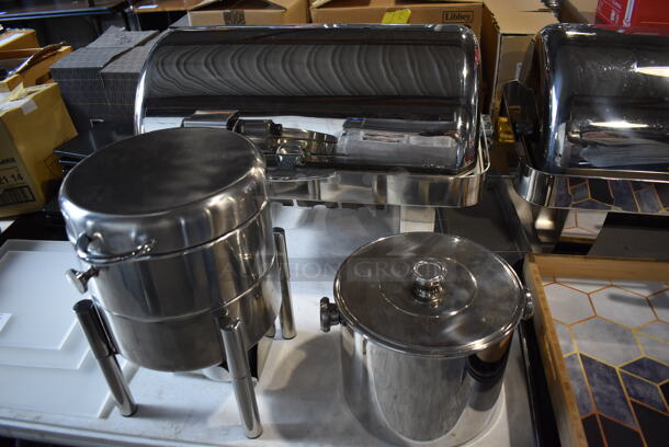 ALL ONE MONEY! Lot of Items on Tabletop Including Chafing Dishes, Poly Buckets, Ceramic Pasta Plates, Tray, Glass Bowls - Image 7 of 12
